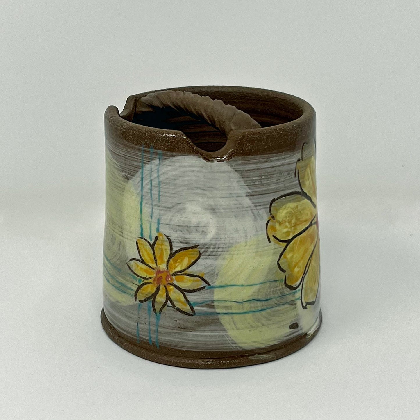 Yellow Flower on Green Watercolor Brush Holder